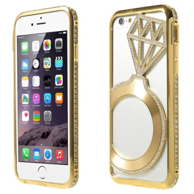 Други Бъмпъри за телефони Луксозен алуминиев бъмпър - гръб с камъни диамант дизайн за Apple iPhone 6 Plus 5.5 / Apple iPhone 6s Plus 5.5 златист